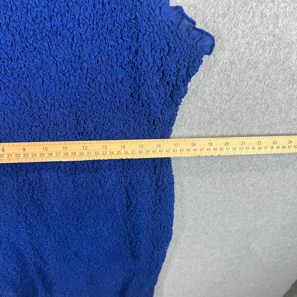 By Anthropologie Textured Mini Dress Bodycon Ruffle Smocked Womens L Blue NWT - Picture 10 of 12